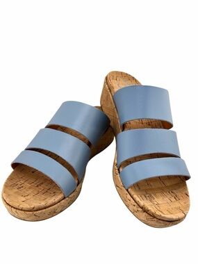 Kork-Ease Menzie Cork Platform Wedge Sandal 7M Blue Strappy Slides Comfort Shoe